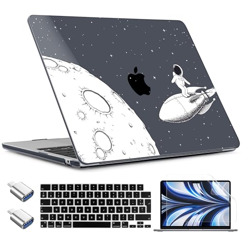TWOLSKOO for MacBook Air 15 inch Case 2026 2025 2024 2023 Release M5 A3448 M4 A3241 M3 A3114 M2 A2941, Plastic Hard Shell & Screen Protector & Keyboard Cover & Type C Adapter, Flying Astronauts - color: Flying Astronauts