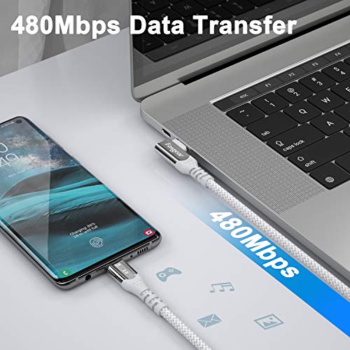 Fasgear USB C to USB C Cable 90 Degree, 10ft, Grey | Right Angle, 100W 5A PD Fast Charge, Compatible with i-Phone 17 Series, Mac-Book iPad Galaxy S21, Lenovo ThinkPad Dell XPS HP - color: Grey, size: 10 ft