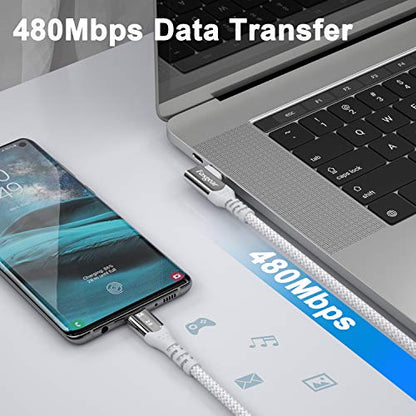 Fasgear USB C to USB C Cable 90 Degree, 10ft, Grey | Right Angle, 100W 5A PD Fast Charge, Compatible with i-Phone 17 Series, Mac-Book iPad Galaxy S21, Lenovo ThinkPad Dell XPS HP - color: Grey, size: 10 ft