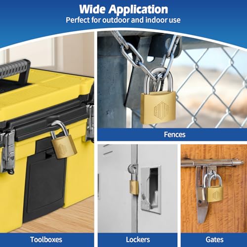 HOX 12-Pack Keyed Padlock, Waterproof and Rustproof, Solid Brass Lock with 1-1/4" Wide Body, Padlock with Keys for Storage Unit, Sheds, Garages and Fence - size: 40mm-12Pack
