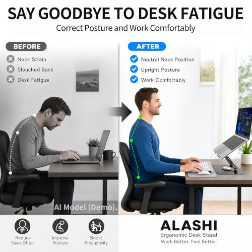 ALASHI Laptop Stand for Desk with 360 Rotating Base, Multi-Angle Adjustable Laptop Stands, Foldable Laptop Riser Compatible with 10 to 17 Inches PC Computer, Black - color: F-Black