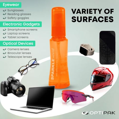 Sparkle Vivid Anti-Reflective Safe Lens Cleaner Spray Kit - (2) 2oz Glasses Cleaner Spray & (2) Microfiber Cloth for Eyeglasses, Sunglasses, Lenses, Screens and Camera Cleaning Kit (4 Piece Set) - style: Orange | 2x2oz Lens Spray + 2 Microfiber Cloth