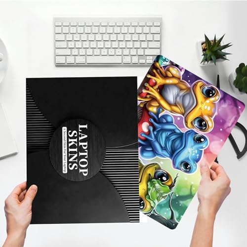 Universal Laptop Skin Sticker with 2 Wrist Pad Skins, Waterproof Scratch Resistant Vinyl Laptop Cover Decal, Cut to Fit for 11–15.6 Inch MacBook HP Dell Lenovo, Color Frogs - color: Color Frogs