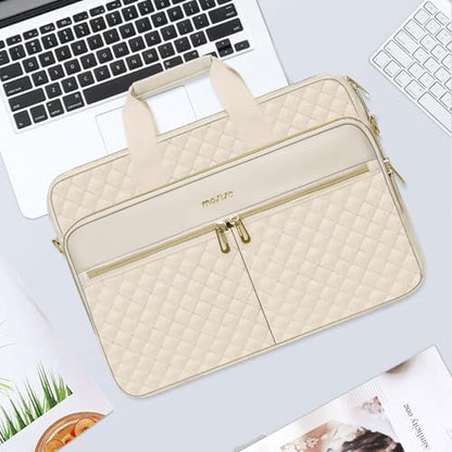 MOSISO 13-14 inch Laptop Bag, Laptop Briefcase Messenger | Compatible with MacBook Neo 13 inch/Air, Square Quilted Computer Bag Work Office Business with 3 Pockets&Strap, Beige - color: Beige, size: 13.3 inch