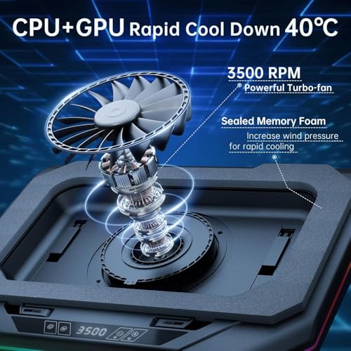 Cooling Pad for Lenovo Legion 5-15ACH6 Gaming Laptop Cooler with Powerful Turbo Cooling Fan Can Fast Cooling CPU+GPU 40°C, Variable Speed,6 RGB Light Mode,Touch Control, LCD Screen, 3 USB-A Port