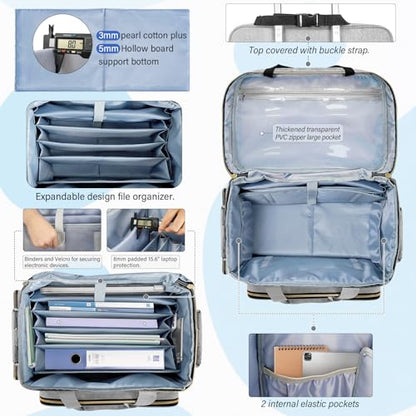 LIWSHWZ Rolling Teacher Bag With Wheels,Teacher Bag with Accordion File Organizer for up to 15.6" Laptop,Thickened Trailer Leg Detachable Trolley for Teaching& Office Supplies Storage（17.3×9.8×13.4"）