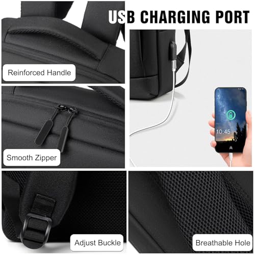 FANDARE 15.6 inch Business Laptop Rucksack Bag with USB Charging Port Mens Laptop Backpack Business Travel Rucksack Polyester Daypack with Luggage Strap Multi-Compartment for Work Commuter Black - color: Black