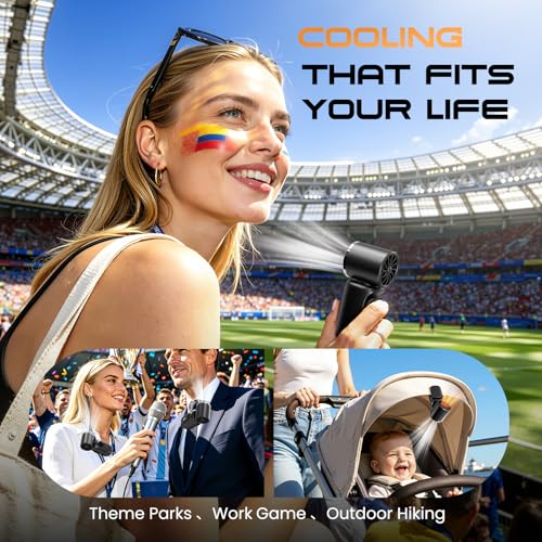 Portable Clip-On Mini Fan Handheld Turbo Fan 180° Rotating 3000mAh 5-speed | Handheld Mini Fan with LED Display, 14500 RPM Rechargeable Stroller Fan for Travel, Camping, Game day & Office - color: black