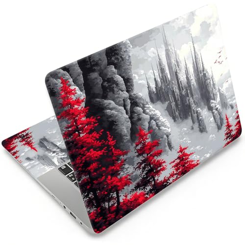 DEGDFSGR 12.1-15.6 Inch Universal Reusable Laptop Skin Sticker Decal, Waterproof Removable Protector for Notebook Cover, Scratch-Resistant Vinyl Cuttable Full Wrap Sticker, Castle Red Tree Landscape - color: Castle Red Tree Landscape