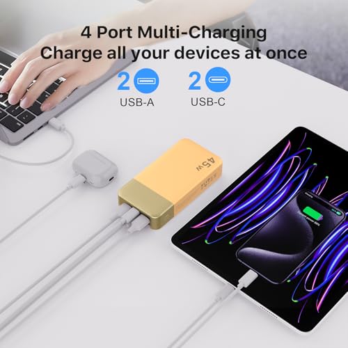 NOBIS Portable Charger,20000mAh Power Bank, 45W Fast Charging，Battery Pack with 2 USB-C (in/Out) & 2 USB-A, Digital Display & Small Current Mode, Compatible with Phone 17 S25 Tablet - color: Orange