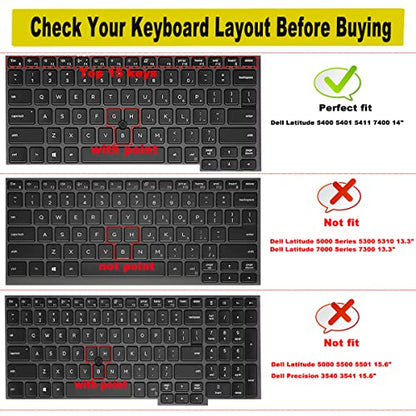 2Pcs Keyboard Cover for Dell Latitude 5400 5401 5411 7400 14 Inch with Pointing Laptop |Dell Latitude 14 US Layout Keyboard Protective Cover Skin (Black+Clear) - color: Black+Clear