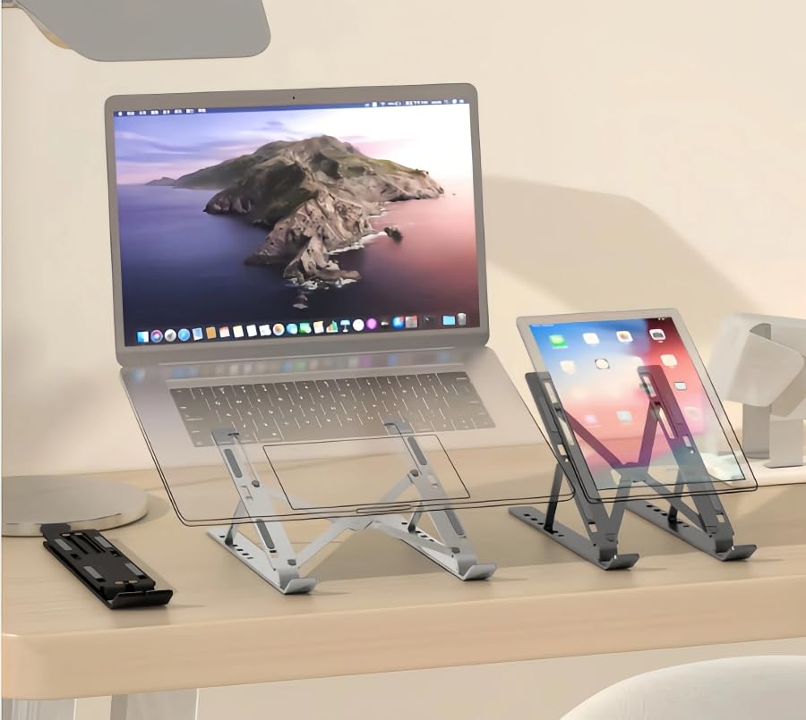 Laptop Stand for Desk - Portable Aluminum Alloy Folding Adjustable Holder for 10-15.6" Laptops & Tablets