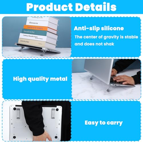 Mini Portable Laptop Stand for Desk, Portable Keyboard Riser Three Tilt Angle Adjustable Foldable Invisible Laptop Riser Self-Adhesive Computer Stand Feet for Most Keyboards (Silver, 2) - style: Silver