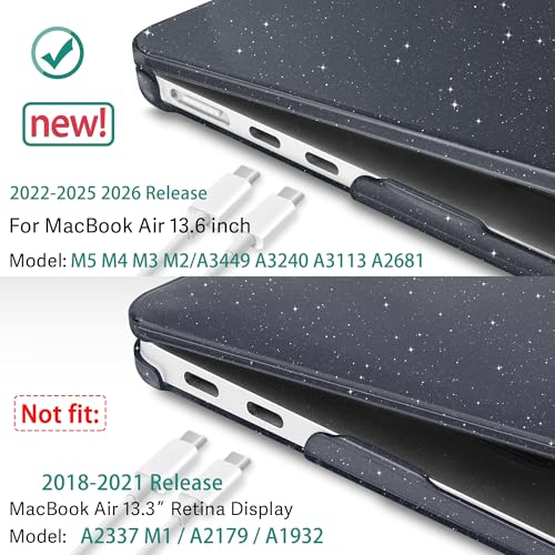 May Chen Case for MacBook Air 13/13.6-inch (M5/M4/M3/M2, 2022-2026 Models A3449 A3240 A3113 A2681), Lightweight | Closes Seamlessly | Ideal for Work Hard Shell Case, Crystal Black Glitter - color: Crystal Black Glitter