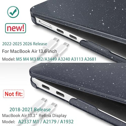 May Chen Case for MacBook Air 13/13.6-inch (M5/M4/M3/M2, 2022-2026 Models A3449 A3240 A3113 A2681), Lightweight | Closes Seamlessly | Ideal for Work Hard Shell Case, Crystal Black Glitter - color: Crystal Black Glitter