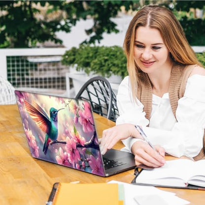 Laptop Skin Sticker Decal, Universal Reusable Vinyl Laptop Cover for 12" 13" 13.3" 14" 15" 15.4" 15.6" Notebook PC, Reusable Waterproof Scratch-Resistant with 2 Wrist Pads,Hummingbird Oriental Cherry - color: Hummingbird Oriental Cherry