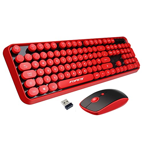 Wireless Keyboard and Mouse Combo, 104 Keys Full-Sized 2.4 GHz Round Keycap Colorful Keyboards, USB Receiver Plug and Play, for Windows, Mac, PC, Laptop, Desktop (Black Red) - color: Black Red