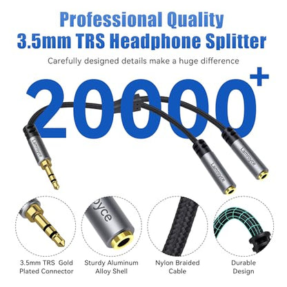 Headphone Splitter, 3.5mm TRS Male to Dual 3.5mm TRS Female Stereo Audio Y Splitter Cable (1Feet/12Inch), Nylon-Braided, Hi-Fi Sound for Sharing Music, Movies, Gaming on Phones, Tablets, Laptop-2Pack - color: 3.5mm TRS 1 Male to 2 Female Splitter, size: 2