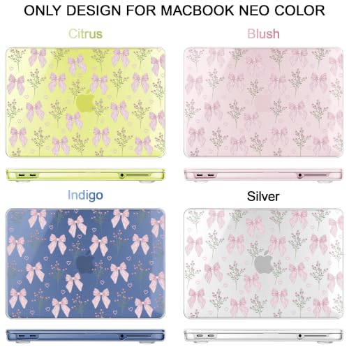 May Chen Compatible with MacBook Neo 13 inch Case 2026 Model A3404, Plastic Hard Shell,Keyboard Cover,Screen Protector,Dust Plug, for MacBook Neo 13" with A18 Pro Chip, Flower & Bow - color: Flower & Bow