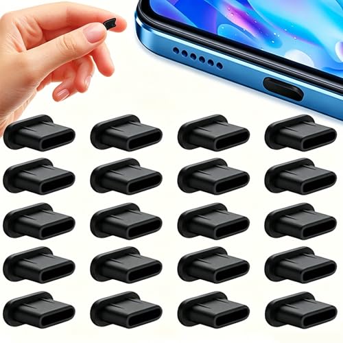 USB C Dust Plug, Flexible Type C Port Covers for Phones Tablets Kindle, Anti Scratch Charging Port Protector Caps Keep Ports Clean, Reusable Device Dust Covers for Travel Office, Black, 20 Pack - size: 20PC