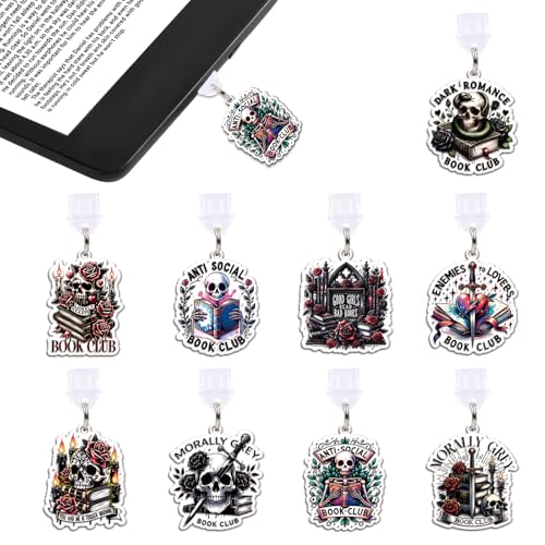 Wxiben Dust Plug Charm for Kindle - 9 Pack Dust Plug Compatible with Type C/USB C Charging Port Pendant Plug Cover for Phone E-Reader Book Lover Gifts Dust Plug Accessories for Women Men - style: Sarcastic Skeleton