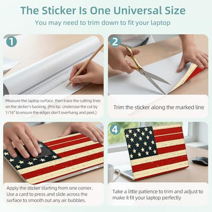 Universal Laptop Skin Decal, 3-Piece Vinyl Protector for 12 13 14 15.6" Notebook, Waterproof Anti-Scratch, Easy Trim & Bubble-Free Finish, American Flag - color: American Flag