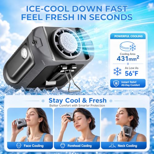Portable Waist Fan with 56°F Ice Cooling, 8000mAh Rechargeable Belt Clip Fan, 5-Speed 21000RPM Wearable Cooler, LED SOS Warning Light for Jobsite Camping Summer Essential - color: Black
