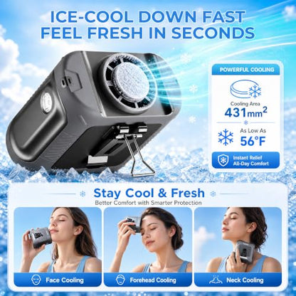Portable Waist Fan with 56°F Ice Cooling, 8000mAh Rechargeable Belt Clip Fan, 5-Speed 21000RPM Wearable Cooler, LED SOS Warning Light for Jobsite Camping Summer Essential - color: Black