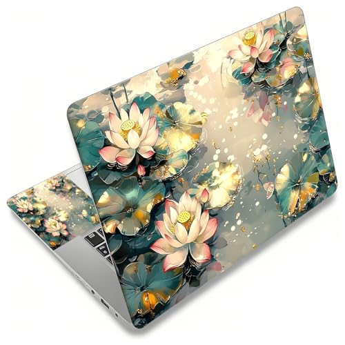 Laptop Skin Sticker Decal, Universal Reusable Vinyl Laptop Cover for 12" 13" 13.3" 14" 15" 15.4" 15.6" Notebook PC, Reusable Waterproof Scratch-Resistant with 2 Wrist Pads,Art Lotus Flowers - color: Art Lotus Flowers
