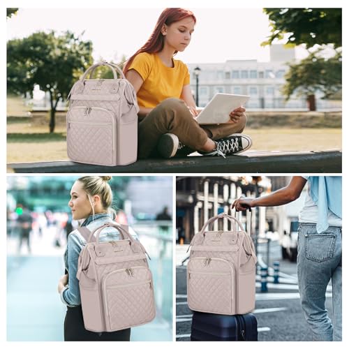 EMPSIGN 17 Inch Laptop Backpack for Women, Work Business Travel Computer College Bags, Large Capacity Water-repellent Quilted Casual Daypack, Dusty Pink | Computer Bag, Work Business Travel College, Large Capacity, Water-repellent, Quilted Casual Daypack