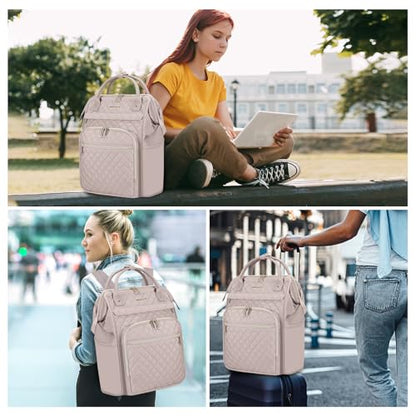 EMPSIGN 17 Inch Laptop Backpack for Women, Work Business Travel Computer College Bags, Large Capacity Water-repellent Quilted Casual Daypack, Dusty Pink | Computer Bag, Work Business Travel College, Large Capacity, Water-repellent, Quilted Casual Daypack