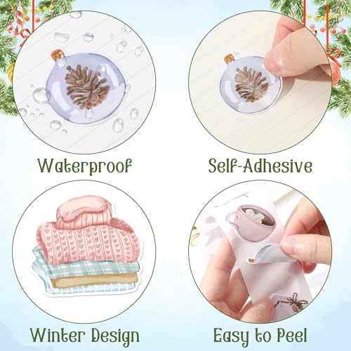 CNhoqc Cozy Winter Stickers Rolls - 1000 Pcs Winter Holiday Cozy Vibe Roll Waterproof Vinyl Reusable Laptop Stickers Coloring Book Scrapbook Water Bottle Page Activity Pad Party Favors Kids Skateboard - style: Christmas Winter Cozy Vibe