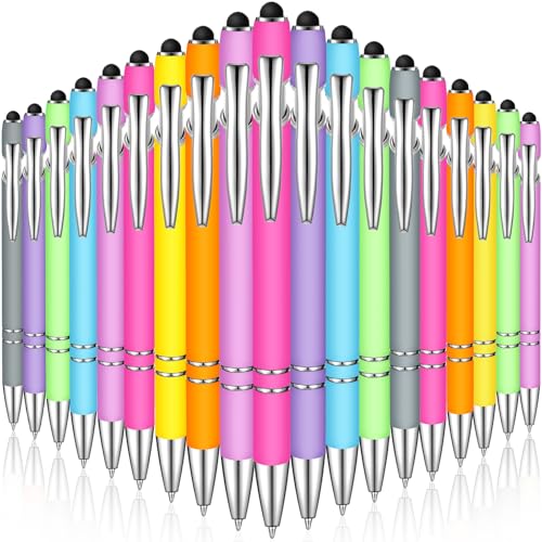 Zonon 38 Pieces Rubberized Ballpoint Pen with Stylus Tip Stylish Metal Pen Capacitive Stylus with Soft Rubberized Grip, Black Ink for Most Devices(Macaron Colors) - color: Macaron Colors