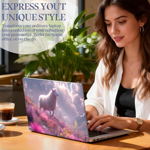 Universal Laptop Skin Sticker Decal,15.6 Inch Laptop Vinyl Cover for 13" 14" 15.6" Laptop,Scratch-Resistant Waterproof Protector Wrap,Reusable with Wrist Pads,Pink Field Sheep - color: Pink Field Sheep