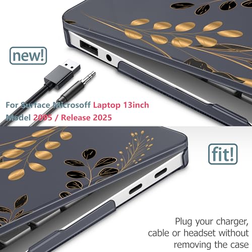 Mektron Printed Case for 2025 Microsoft Surface Laptop Windows 11 Copilot+ PC Surface Laptop 13 inch Touchscreen Display Cover Fits Model 2095, Gold Floral - color: Gold Floral