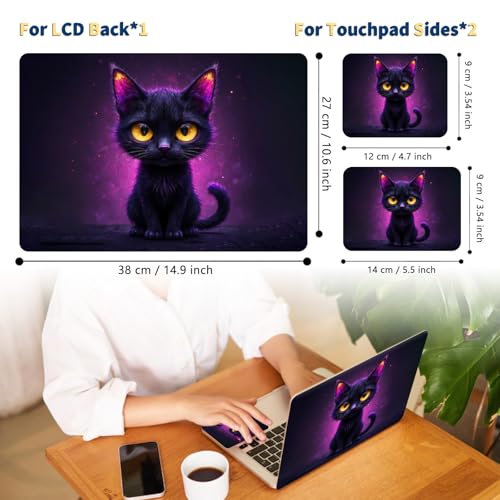 Universal Laptop Skin for 13-16 Inch Laptops,Vinyl Protective Sticker Decal,Easy DIY Trim-to-Fit for HP/Dell/MacBook,Bubble-Free & Removable,Big-Eyed Black Cat - color: Big-eyed Black Cat
