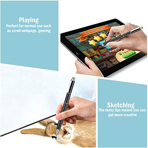 Capacitive Stylus Pen, 4-in-1 High Sensitivity and Precision Touch Screen Stylus Clear Disc Tip,Black Rubber Tip &Mesh Fiber Tip Compatible with Universal Touch Screen Device,Black - color: Black