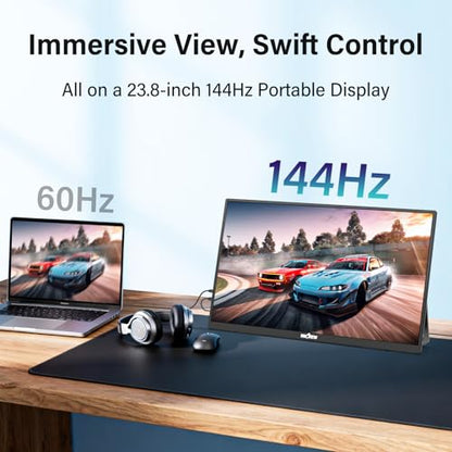 InnoView Large Portable Monitor 23.8inch FHD 1080P 144Hz USB-C, HDMI Computer Display HDR 100% sRGB IPS Gaming Monitor W/180°Adjustable DC Eyes Care Stand for Laptop PC MAC Phone PS4 Xbox Switch - size: 23.8" 1080P 144Hz