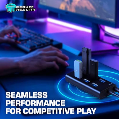 Rebuff Reality 7 Port USB Hub USB 3.0 Dongle Hub for Gaming | Wireless Interference Reduction for Gaming, Stable Connection, Lag-Free Mouse Keyboard Headset for PC, Mac, Xbox, PlayStation - size: 7-PORT