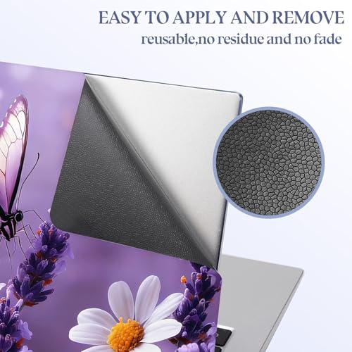 Universal Laptop Skin Sticker Decal, 15.6 Inch Laptop Vinyl Cover for 13"-15.6" Laptop, Waterproof Scratch-Resistant Protector Wrap,Reusable with Wrist Pads,Purple Butterfly Lavender Daisies - color: Purple Butterfly Lavender Daisies