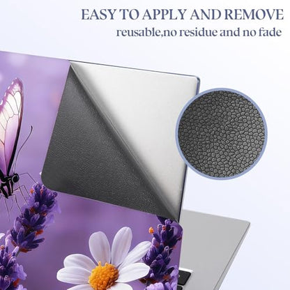 Universal Laptop Skin Sticker Decal, 15.6 Inch Laptop Vinyl Cover for 13"-15.6" Laptop, Waterproof Scratch-Resistant Protector Wrap,Reusable with Wrist Pads,Purple Butterfly Lavender Daisies - color: Purple Butterfly Lavender Daisies
