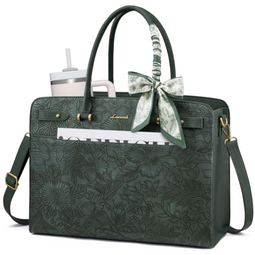 LOVEVOOK Laptop Tote Bag for Women, 15.6 Inch Large Faux Leather Work Bag Waterproof Briefcase Handbag for Teacher Business | Gift - color: Embossed Forest Green, size: 15.6 inch