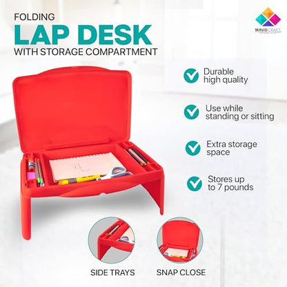 MAVOCRAFT Foldable Kids Lap Tray with Storage - Portable Lap Desk Kids & Adults - Kids Lap Desk for Breakfast in Bed, Serving Tray, Car Desk & Gaming (Red) - color: Red