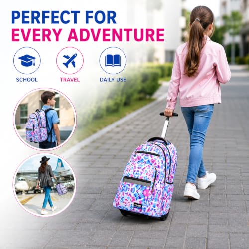 Heavy Duty Rolling Backpack School Bookbag with Wheels Deluxe Wheeled Daypack - color: Pastel