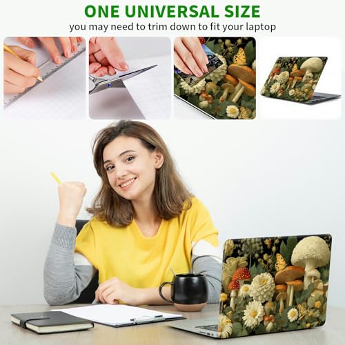 Laptop Skin Sticker Decal, Universal Protective Cover Fit 12 13 14 15.6 Inch Notebook, Reusable Water-Resistant Vinyl Decal w/ 2 Wrist Pads for Business Travel Office, Mushroom Daisy - color: Mushroom Daisy