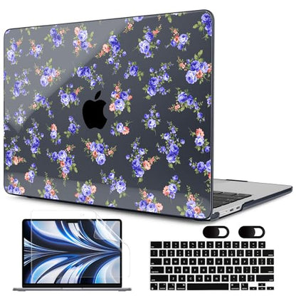 MEEgoodo Case for M5/M4/M3/M2 MacBook Air 13 inch Case 2026 2025 2024 2022, Fit Model A3449/A3240/A3113/A2681, Laptop Hard Shell Compatible with MacBook Air 13.6-inch, Blue & Pink Roses - color: Blue & pink roses