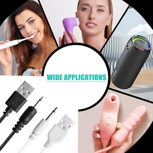 2 Pack DC 2.5mm Charger, USB A to DC 17mm x 2.5mm Charging Cable 3.28ft, Original Replacement Charging Lead Universal Charger Cord for Toys, Massagers, Beauty Equipment (Black+White)