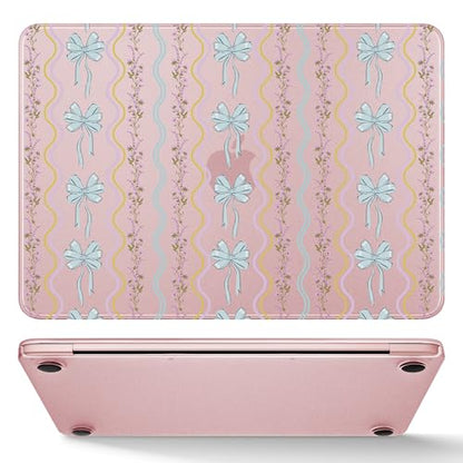 May Chen for MacBook Neo Case 13 inch 2026 | 100% Match Official Color | Pattern Printing, Anti-Crack & Scratch & Fingerprint | Protective Hard Shell Cases Laptop Model A3404 - Striped Bows Blush - color: Striped bows Blush