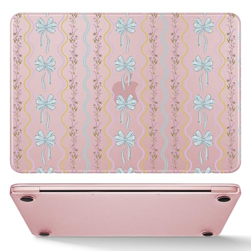 May Chen for MacBook Neo Case 13 inch 2026 | 100% Match Official Color | Pattern Printing, Anti-Crack & Scratch & Fingerprint | Protective Hard Shell Cases Laptop Model A3404 - Striped Bows Blush - color: Striped bows Blush
