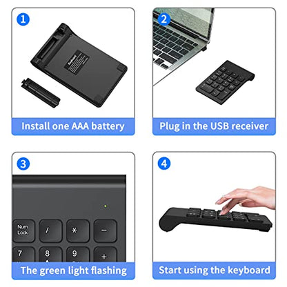 cimetech Wireless Number Pad, 18 Keys Numeric Keypad with USB Receiver | Office Accounting, Portable, Mini, for Laptop PC Computer Desktop Surface Pro Notebook - color: 2.4G-Black
